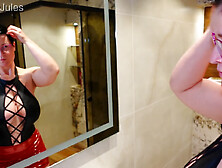 POV blow job from curvy stepmom Curvyjules with big tits and a messy finish