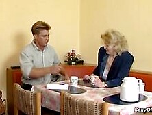 Guy fucks amateur German mature Loreena with natural big tits in white lingerie