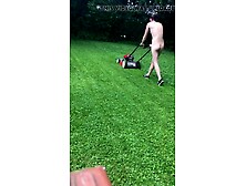 Mowing grass bare