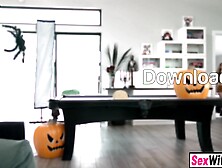 Teens In Costumes Share A Wild Threesome On Hallowe'enn