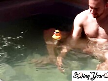 Adorable muscle head jerks off in jacuzzi after obsession ball rub