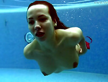 Watch In Red Lingerie Underwater - Lina Mercury