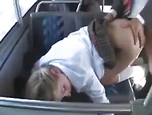 teen girl fucks an Asian man in a school bus (18+)