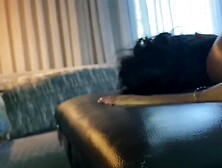 Marvelous Inked Black Chick Cali Caliente Cums hard from Anal On Massage table