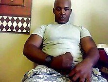 Beefy Black Soldier Jerks Off & Cums