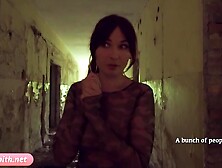 Hawt woman walking undressed on the old plant