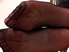 Chiara Dressed In A Secretary Cosplay Costume With Black Nylons; Hot Secretary Upskirt (fake) And Leg Fetish