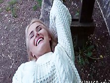 Blonde eurobabe nailed in the park for a chunk of money