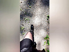 Naughty Sissy In Leather Outfit Public Walk