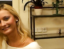 A Shy Blonde Gets Interviewed and Filmed POV Giving a Sloppy Blowjob Until Facial