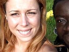 German amateur fucks in MMF interracial threesome outdoor