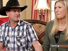 Swinger cowboy looks at how his wife gets nailed by another