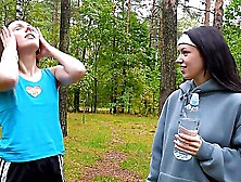 Two cute girls, Violet Clarke and Rihanna Black, have sex in the bathroom.