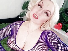 JOI wank instructions in purple fishnet mesh costume and leather gloves FemDom POV
