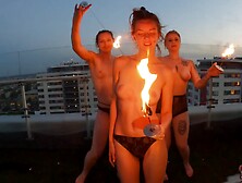 Two beautiful teens Lea and Melonie have fun without panties at the party