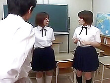 Two Japanese School Girl Spitting On Teacher