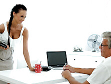 Lusty Brunette Teen Gets Banged By Horny Old Boss