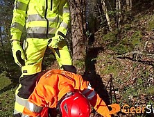 Two Coworkers Get Frisky In High-Visibility Gear On The Job