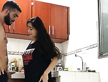 Fucking in the kitchen of my house while my stepfathers are lying down - Porn in Spanish