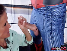 Naughty Aunt Sofie Marie Sucks Spiderman#s Massive Hard Dick