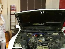 A Busty Blonde Mechanic Satisfies Her Cute Blonde Customer in Every Way Possible