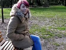 Girl with a shaved pussy is going to show you her slit