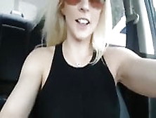 Sexy Blonde Cums In Her Car With A Dildo