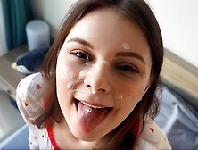 Morning Sex ended with a monstrous cums on on her Fine face.  Real sextape