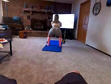 Sister gets caught working out by her pervert stepbrother