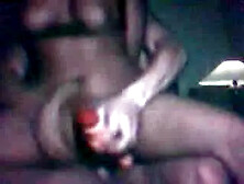 Black slut tries to fuck a guy and dildo her ass at the same time