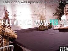 Hopeless blond bangs large breasts lesbo interviewer to land a job