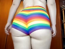 Large plump ideal butt walking in shorts