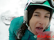 Hotly Sucked A Dick Snowboarder In The Woods In The Frost.  Sperm On Face - Mila Fox