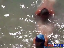 Girl sucks dick her boyfriend in the surf at a pub