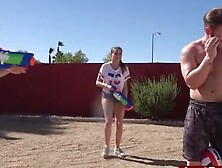 Rough Threesome Sex In The Pool After These Girls Lost A Strip Volleyball Game