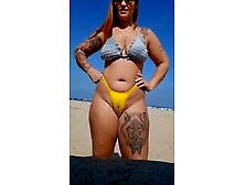 Mature Slut Showing Camel Toe On The Beach
