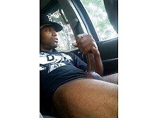 Solo Black Man Is Jerking Off His Long Johnson In A Car On Public Parking