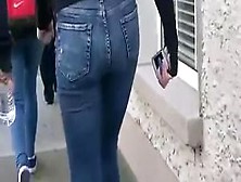 Teen In Tight Jeans Pants And Black Leggings