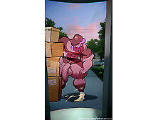 Delivery Futanari Girl cums uncontrollably while showing off her thick muscles to you by lifting and flexing her giantess biceps
