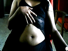 Krithi's Big Navel Tease In Black Lingerie,  Sexy Cleavage,  Deep Navel,  Strip Tease #indiancrossdresser