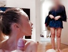 My Mom Caught Me Giving A Blowjob To My Boyfriend.  We Were Talking And She Watched And He Cum.