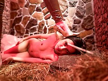 Severe lezbian flogging the petite slave whore