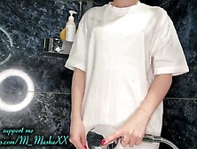 Moist t-shirt on me,  but no thing underneath,  u watch my hard nipps