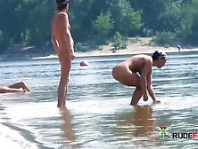 Playful Blond Nudist Teen Caught On Camera Naked At The Beach