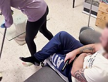 the cleaning lady cleans the boss's knob with her tongue