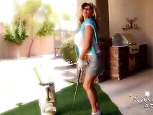 Rich Blonde Golfs In Backyard And Gets Naked In Public