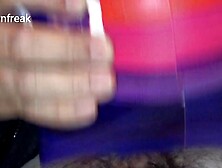 **NO MUSIC** Down Jacket Fetish Guy Fucks Water Wing on Bed of Inflatable Mattress.