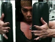 Big Breasted FBB Performs Pec Deck Muscle Explosion in Gym