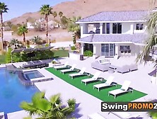 Horny swinger husband loves to massage another booty and flirt a lot to make real the threesome.