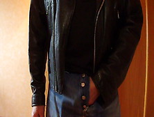 Wank And Cum Load In Levis 501 And Leather Jacket